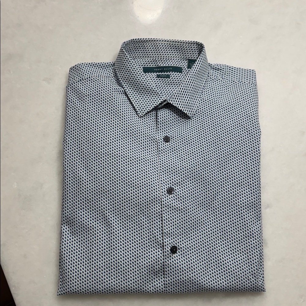 Perry Ellis Men's White and Black Geometric Shirt